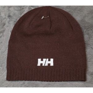 NWOT Helly Hensen Winter Beanie Hat Brown OS Unisex Embroidered Logo